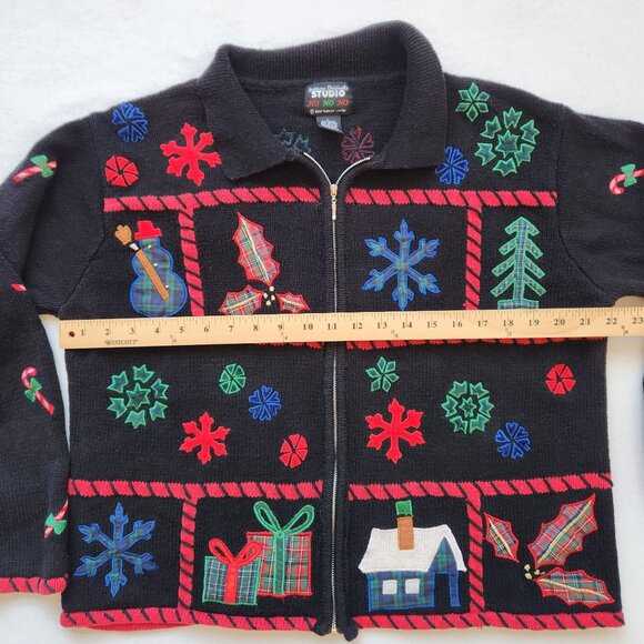 Vintage Ugly Christmas Sweater Cardigan Embroidered Teddy Bears Winter Cute - Picture 8 of 9